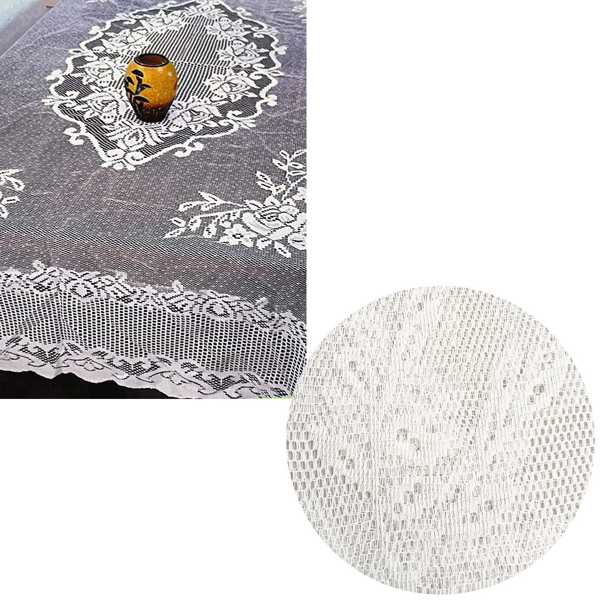 Rosie White Large Deluxue Lace Rectangle Tablecloth 150cm x 230cm 6 to 8 Seaters - NuSea
